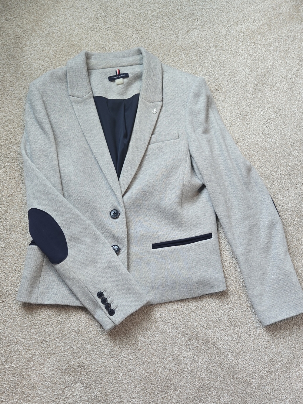Womens Tommy Hilfiger Light Gray Blazer with Navy Accents